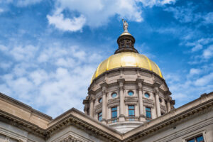 Gold dome of Georgia Capitol in Atlanta, the building that houses the legislative body of the state.