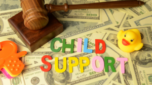 image showing the words child support laying on top of money